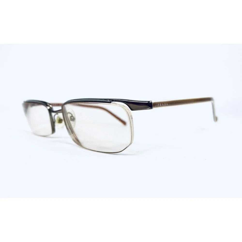 Prada Gold Metal Rectangular Half Rim Glasses Italy VPR56G 8AE-101 52 17 140